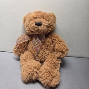Gund Bear Aiden 15387 Orangish Brown With Lil Plaid Bow 9"